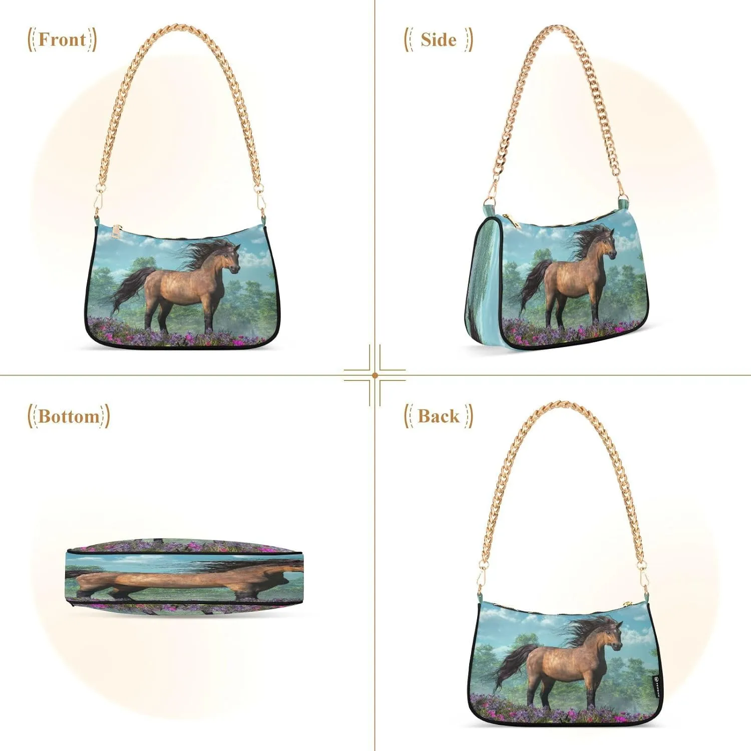 Shoulder Bag for Women Hobo Tote Handbag Gold Chain Crossbody Bag with Zipper Clutch Purse Handbags