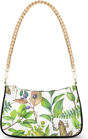 Shoulder Bag for Women Leaves Branches Ferns and Frogs Hobo Purses Handbags for Women with Chain Strap