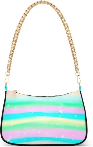 Shoulder Bag for Women Rainbow Stripes Hobo Purses Handbags for Women with Chain Strap