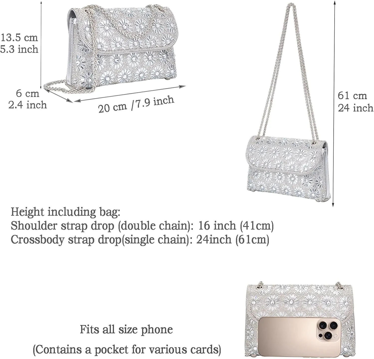 Shoulder Bags Crossbody Bag Purses Handbags Crystals Rhinestone Evening Bag for Women Clutch Purse with Chain