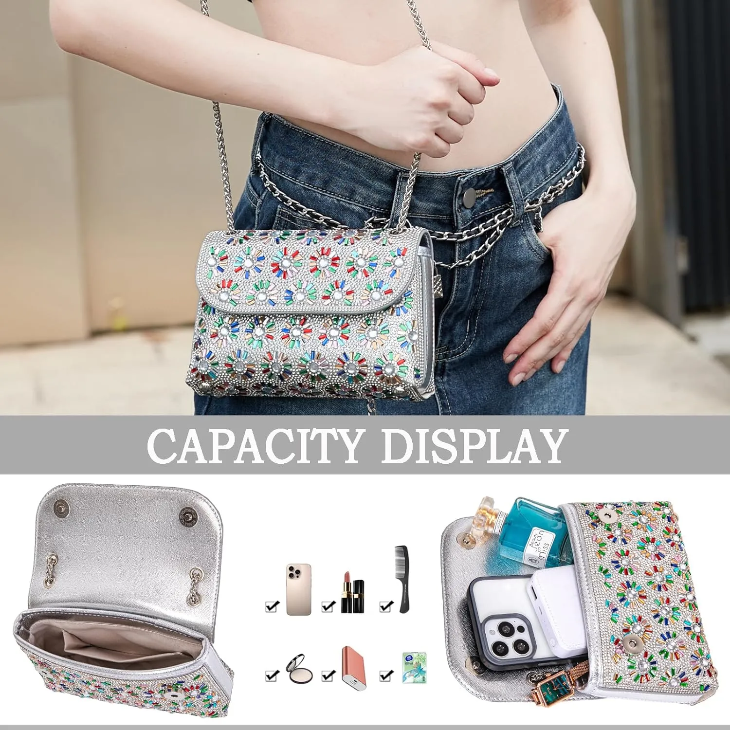 Shoulder Bags Crossbody Bag Purses Handbags Crystals Rhinestone Evening Bag for Women Clutch Purse with Chain