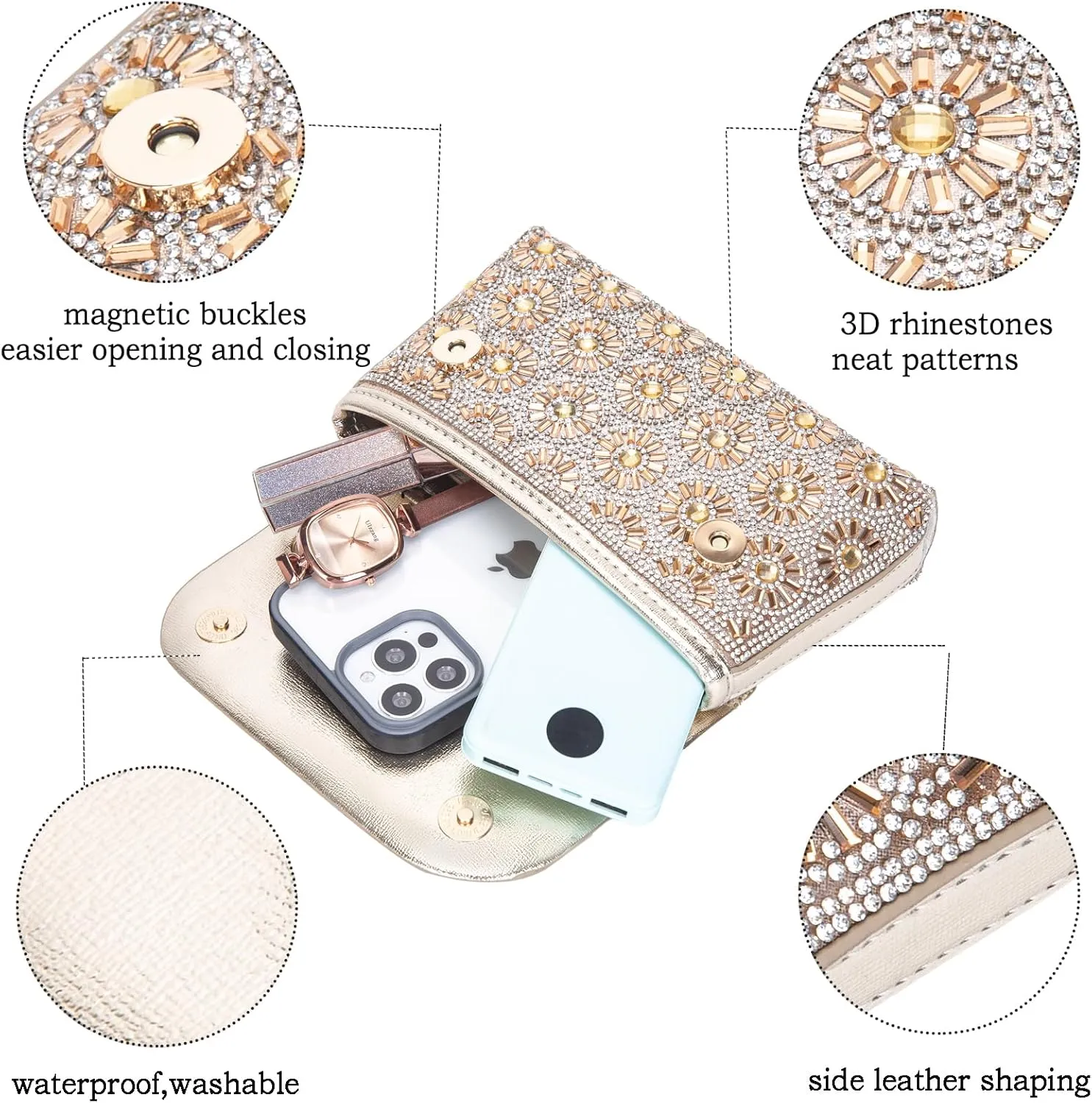Shoulder Bags Crossbody Bag Purses Handbags Crystals Rhinestone Evening Bag for Women Clutch Purse with Chain
