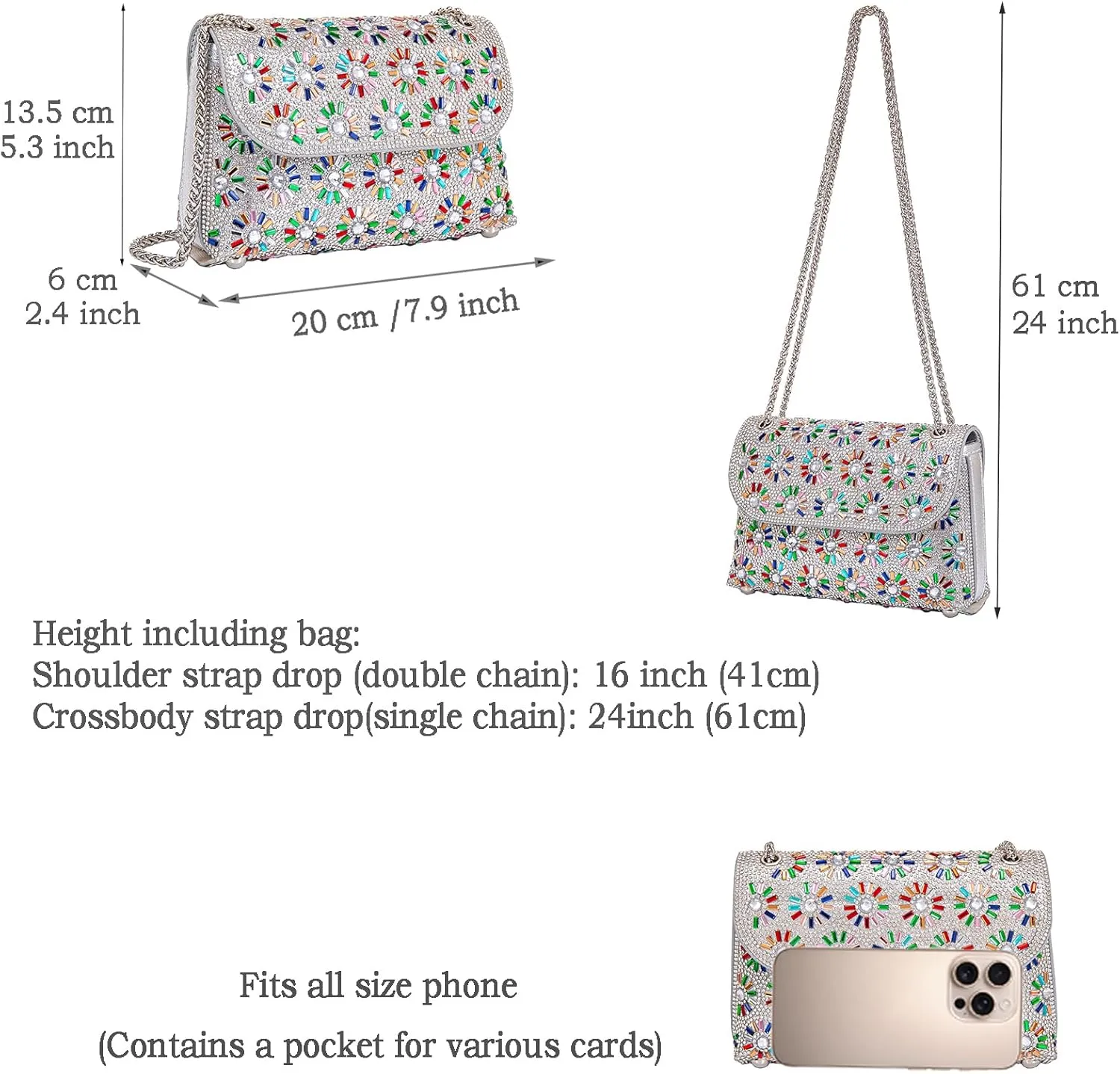 Shoulder Bags Crossbody Bag Purses Handbags Crystals Rhinestone Evening Bag for Women Clutch Purse with Chain