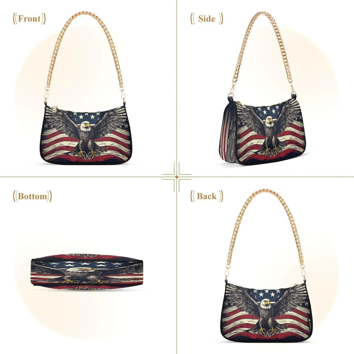 Shoulder Bags for Women American US Flag Independence Day Patriotic Hobo Tote Handbag Small Clutch Purse with Zipper Closure