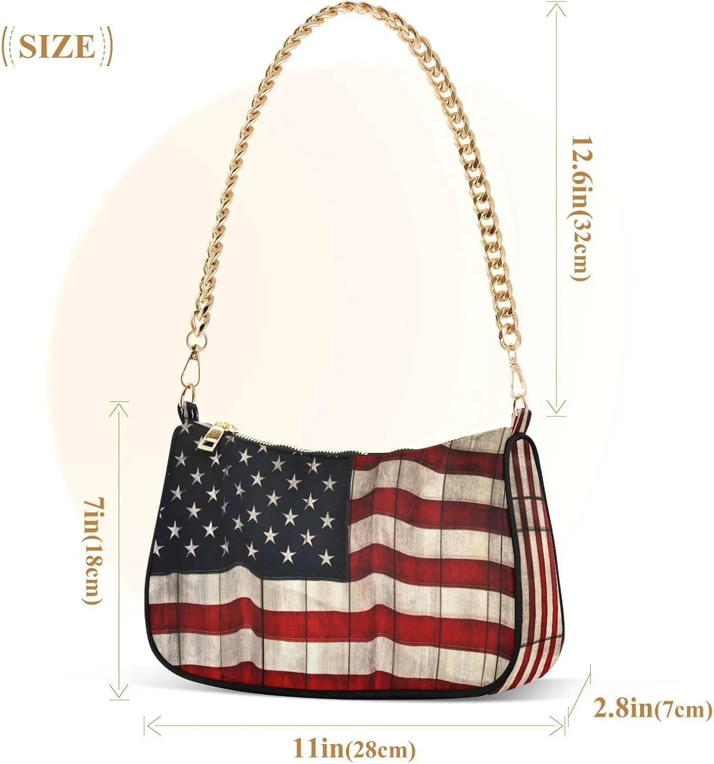 Shoulder Bags for Women American US Flag Independence Day Patriotic Hobo Tote Handbag Small Clutch Purse with Zipper Closure