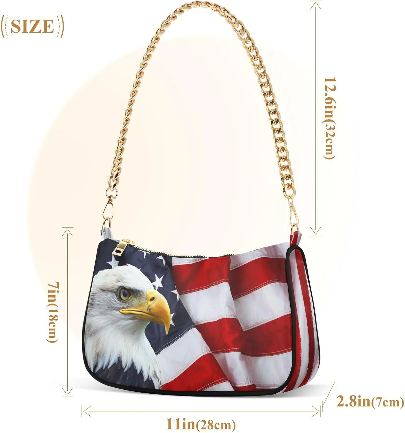 Shoulder Bags for Women American US Flag Independence Day Patriotic Hobo Tote Handbag Small Clutch Purse with Zipper Closure