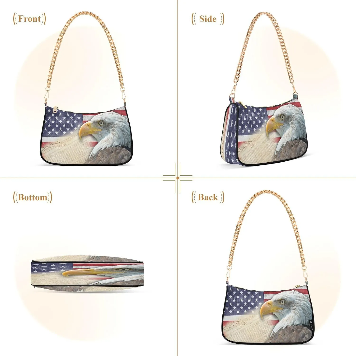Shoulder Bags for Women American US Flag Independence Day Patriotic Hobo Tote Handbag Small Clutch Purse with Zipper Closure