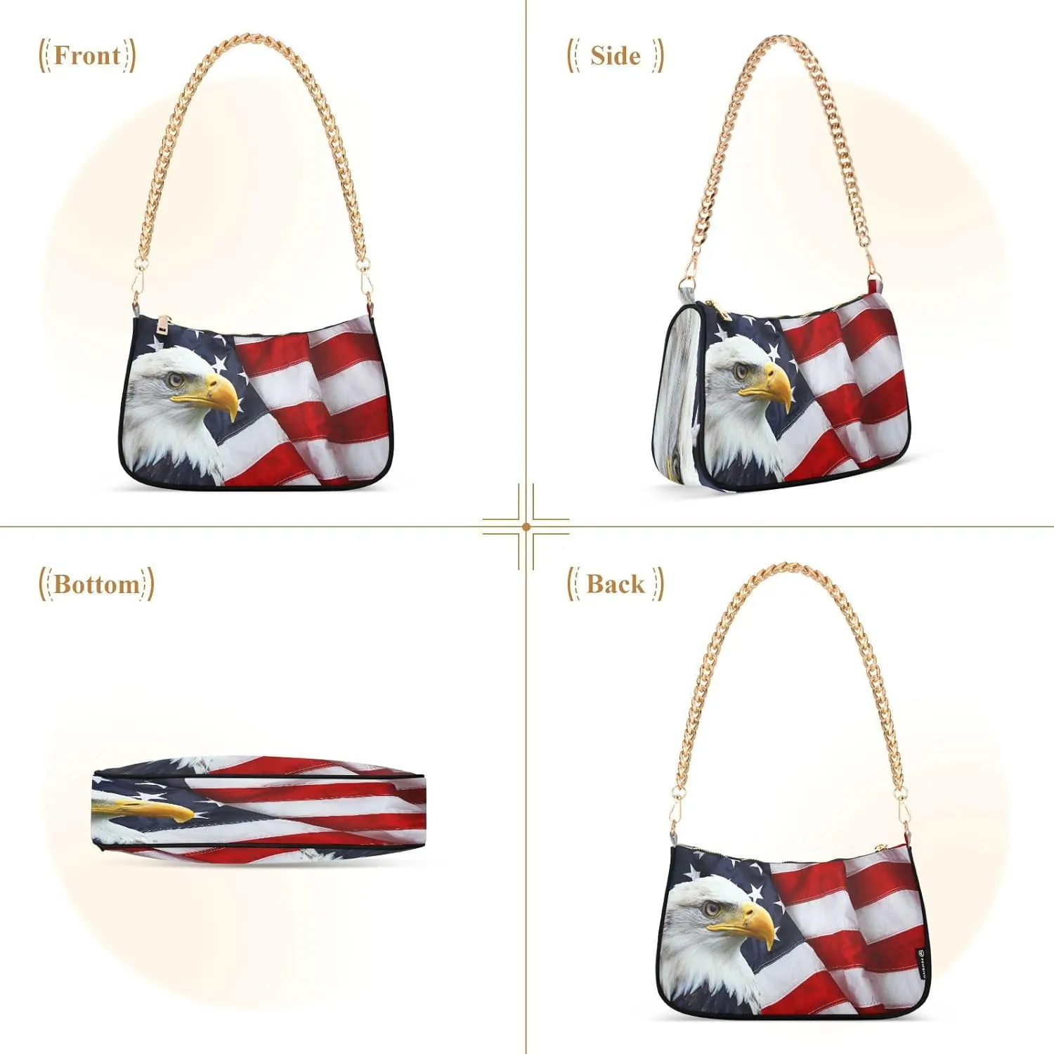 Shoulder Bags for Women American US Flag Independence Day Patriotic Hobo Tote Handbag Small Clutch Purse with Zipper Closure
