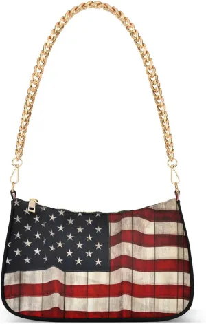 Shoulder Bags for Women American US Flag Independence Day Patriotic Hobo Tote Handbag Small Clutch Purse with Zipper Closure