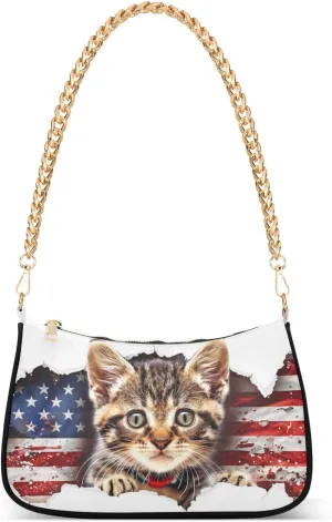 Shoulder Bags for Women American US Flag Independence Day Patriotic Hobo Tote Handbag Small Clutch Purse with Zipper Closure
