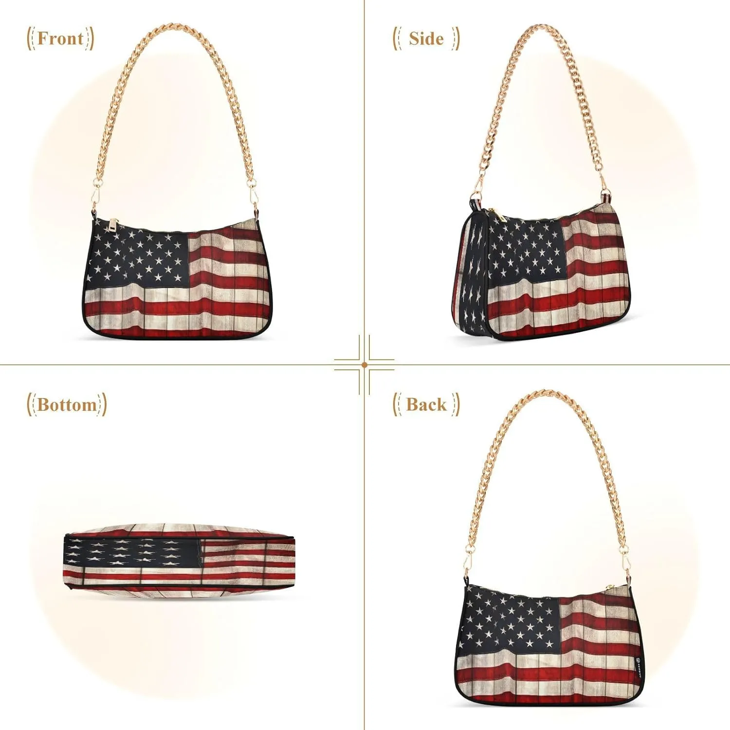 Shoulder Bags for Women American US Flag Independence Day Patriotic Hobo Tote Handbag Small Clutch Purse with Zipper Closure