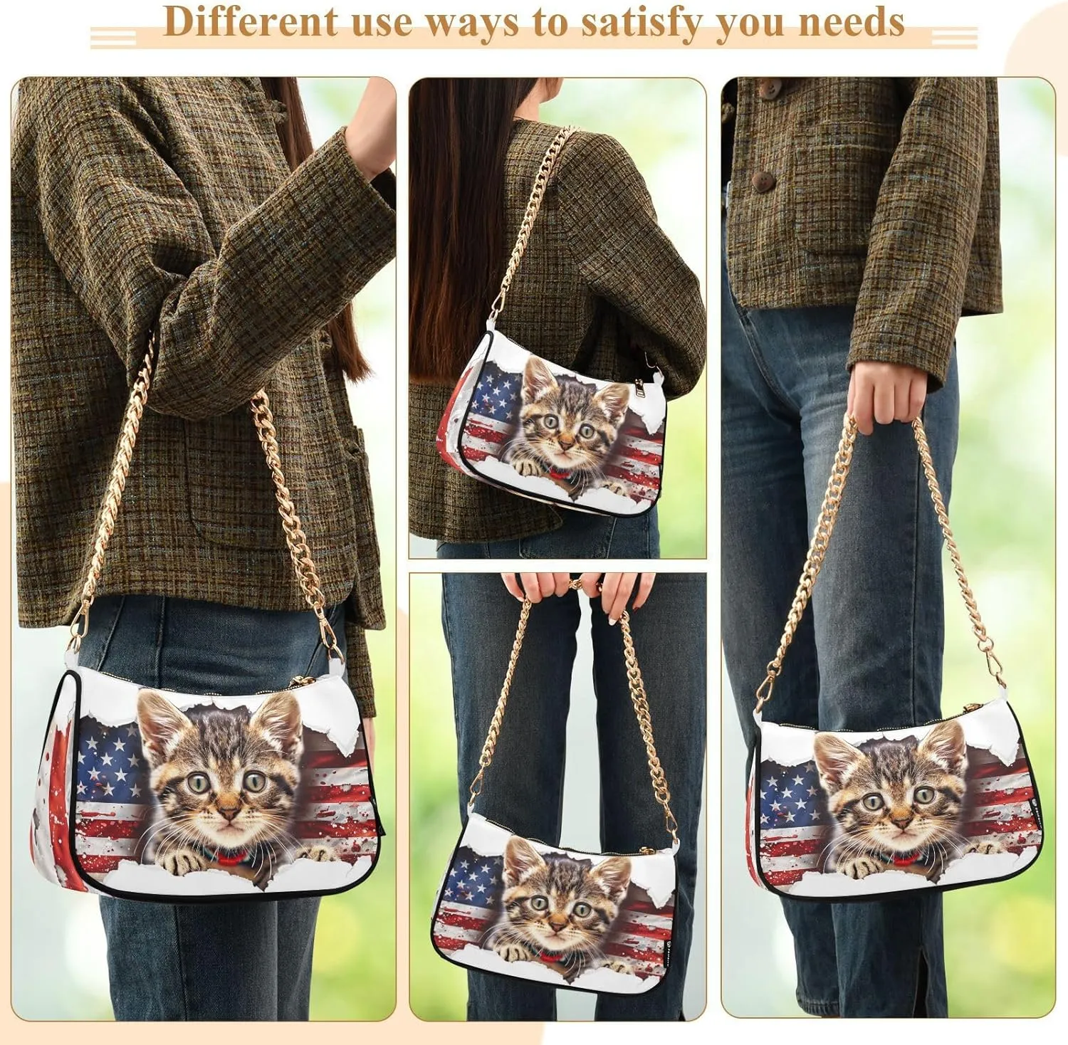 Shoulder Bags for Women American US Flag Independence Day Patriotic Hobo Tote Handbag Small Clutch Purse with Zipper Closure