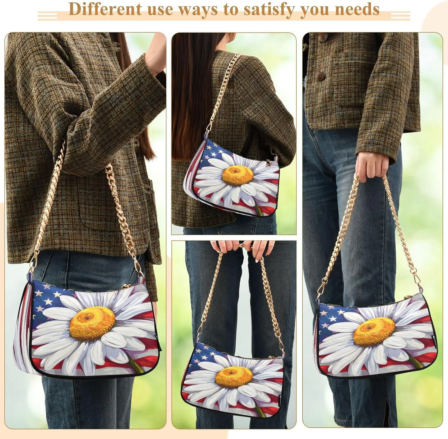 Shoulder Bags for Women American US Flag Independence Day Patriotic Hobo Tote Handbag Small Clutch Purse with Zipper Closure