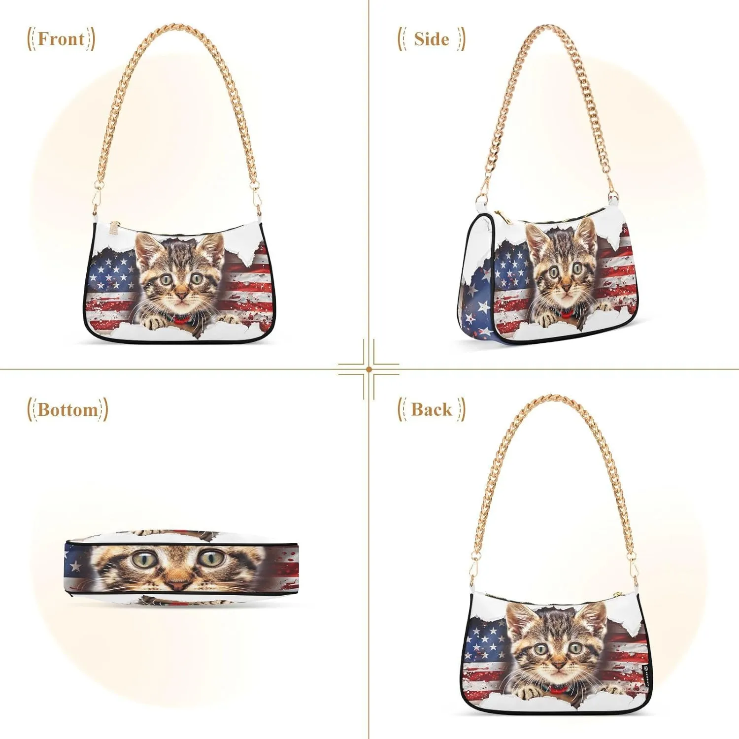 Shoulder Bags for Women American US Flag Independence Day Patriotic Hobo Tote Handbag Small Clutch Purse with Zipper Closure