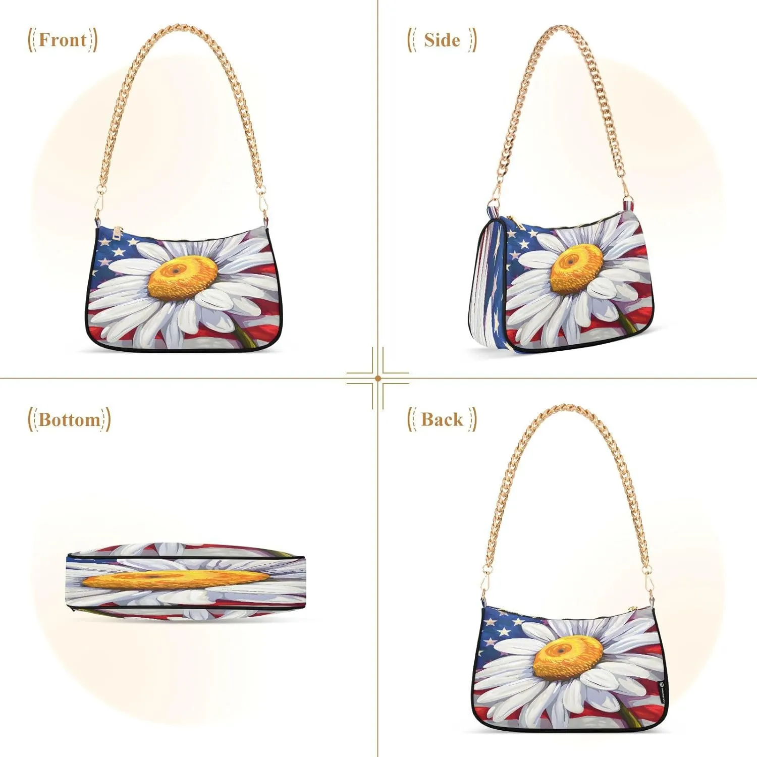 Shoulder Bags for Women American US Flag Independence Day Patriotic Hobo Tote Handbag Small Clutch Purse with Zipper Closure