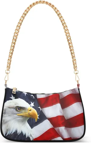 Shoulder Bags for Women American US Flag Independence Day Patriotic Hobo Tote Handbag Small Clutch Purse with Zipper Closure