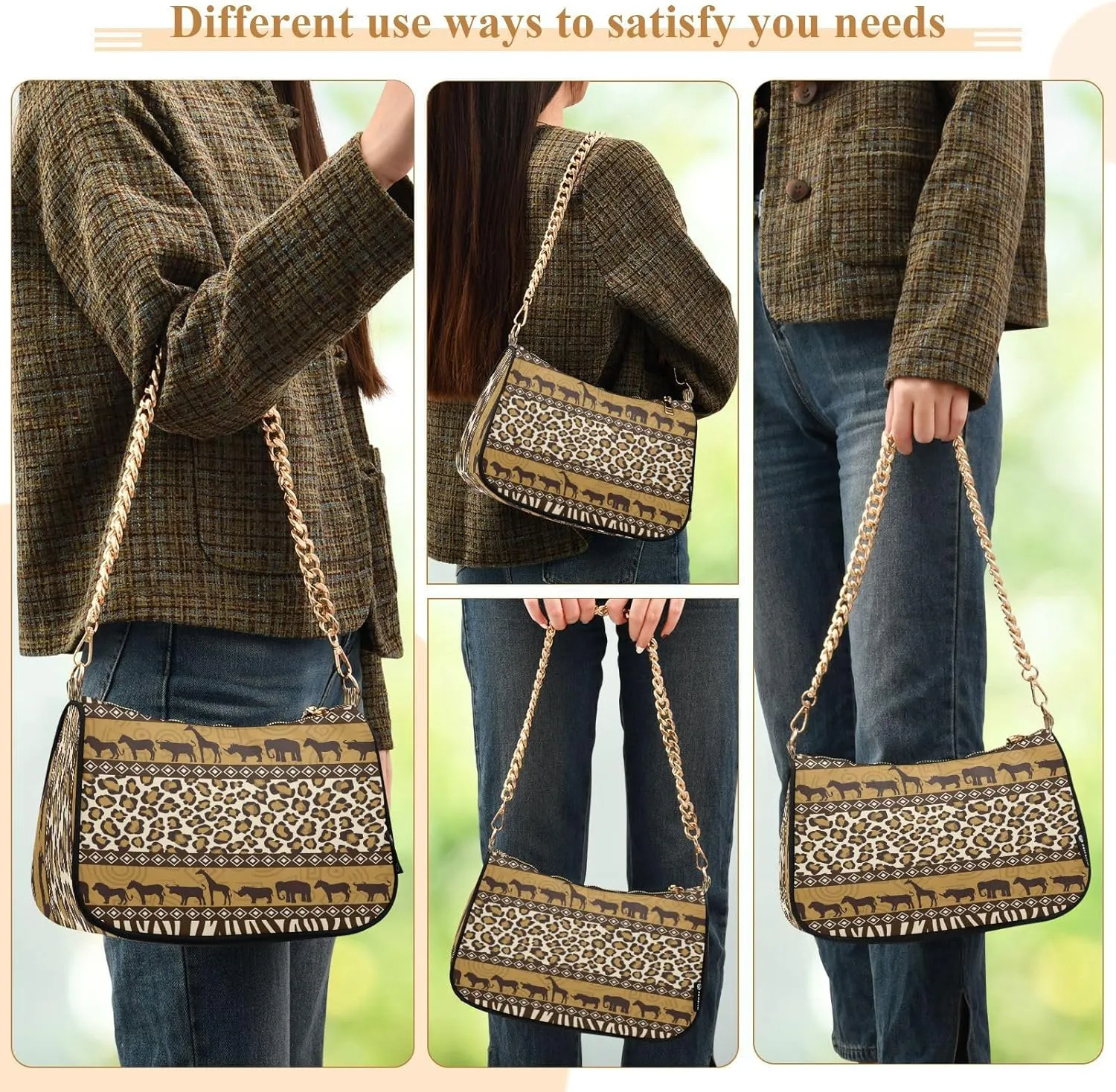 Shoulder Bags for Women Animal Zebra Leopard Cheetah Tiger Print Hobo Tote Handbag Small Clutch Purse with Zipper Closure