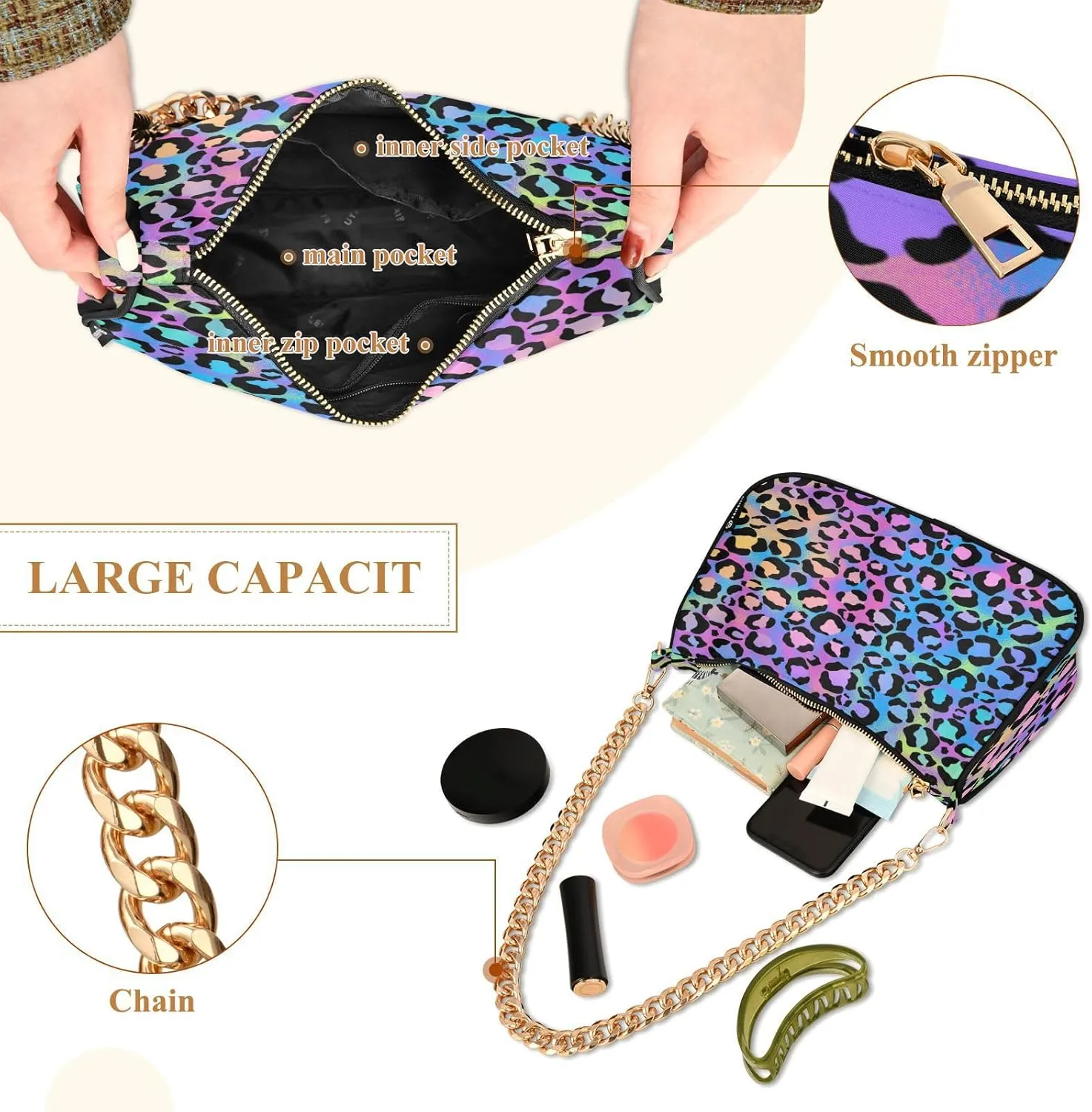Shoulder Bags for Women Animal Zebra Leopard Cheetah Tiger Print Hobo Tote Handbag Small Clutch Purse with Zipper Closure