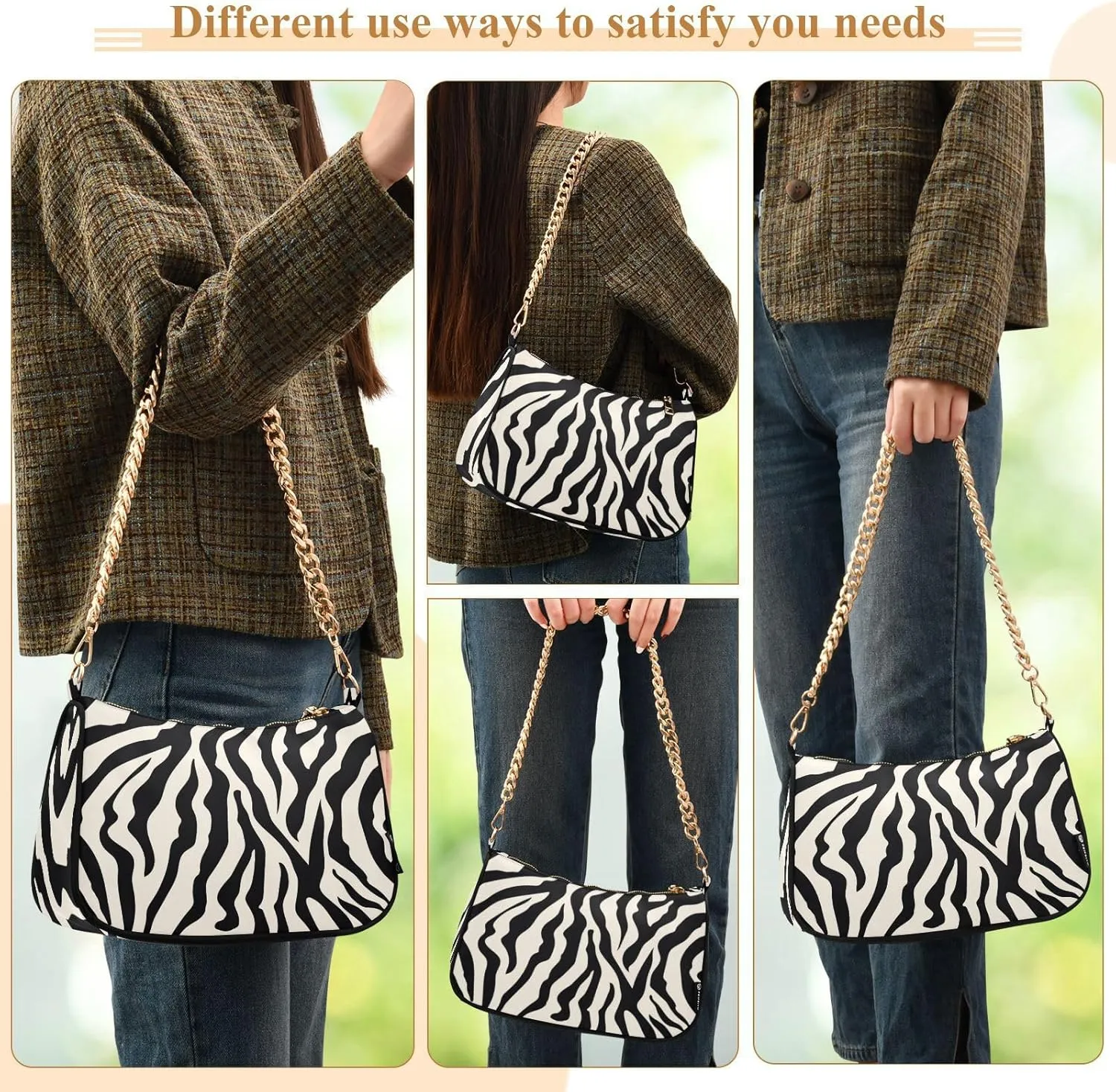 Shoulder Bags for Women Animal Zebra Leopard Cheetah Tiger Print Hobo Tote Handbag Small Clutch Purse with Zipper Closure