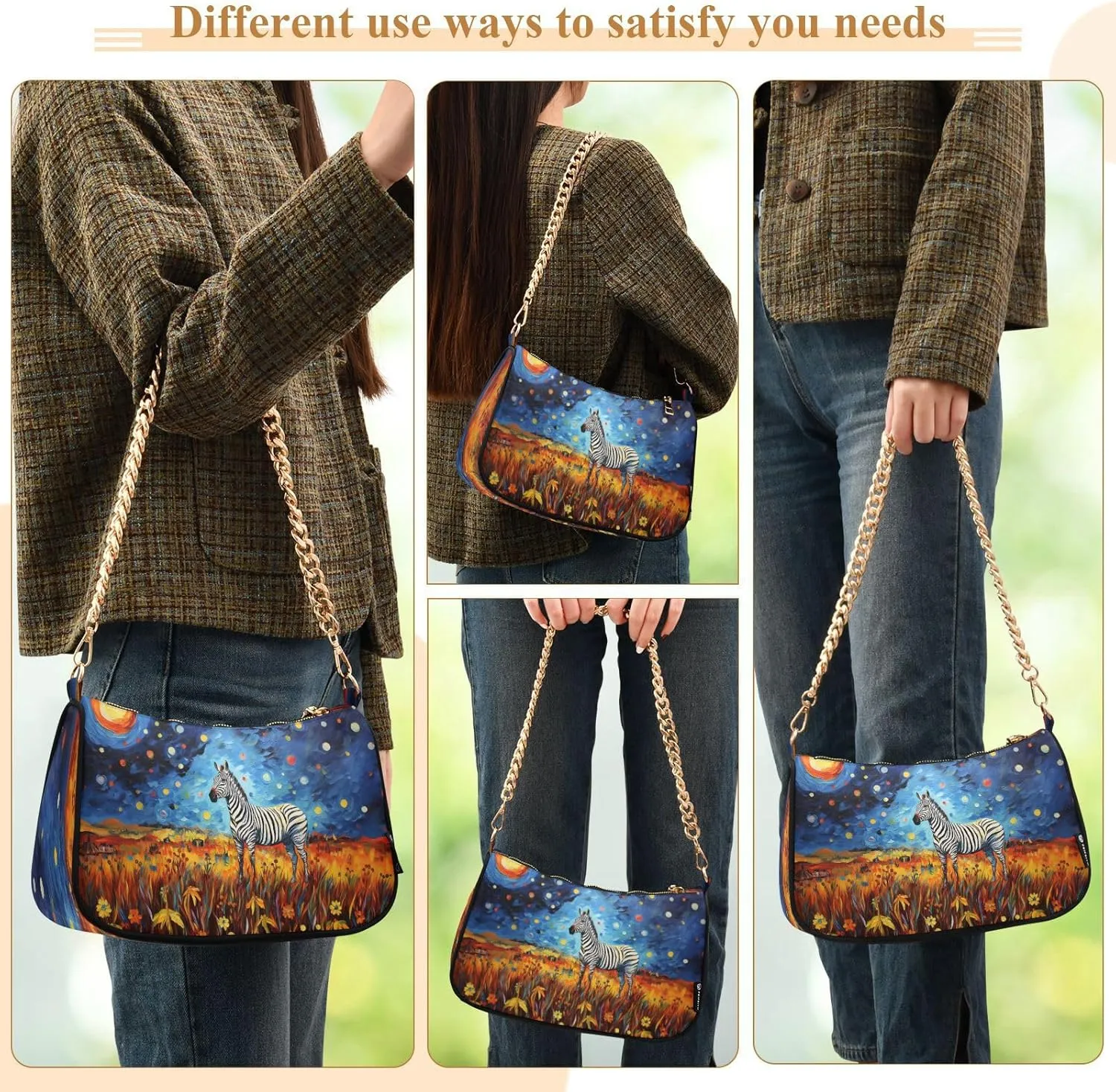 Shoulder Bags for Women Animal Zebra Leopard Cheetah Tiger Print Hobo Tote Handbag Small Clutch Purse with Zipper Closure