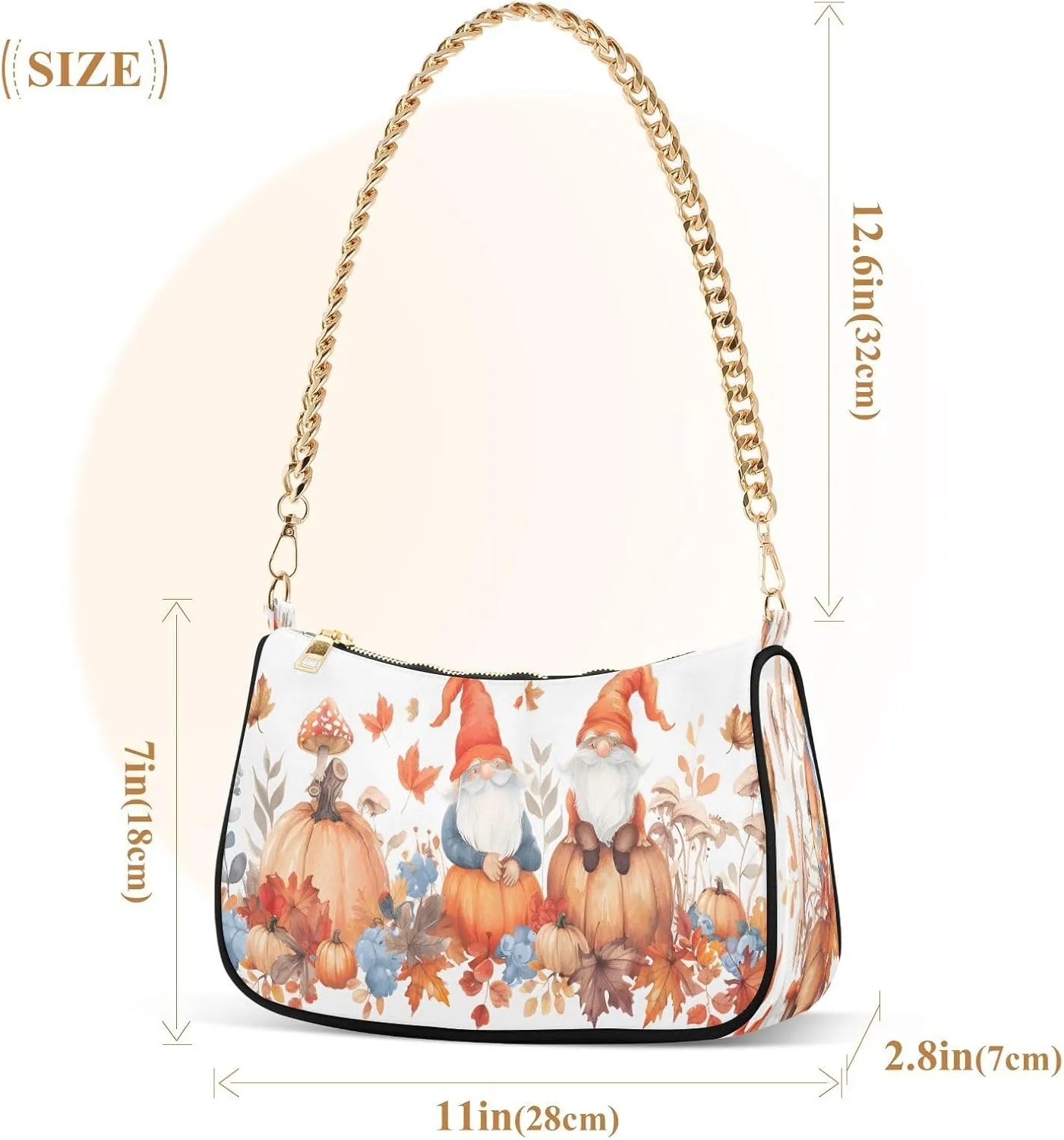 Shoulder Bags for Women Autumn Pumpkins and Fall Leaves Hobo Tote Handbag Small Clutch Purse with Zipper Closure