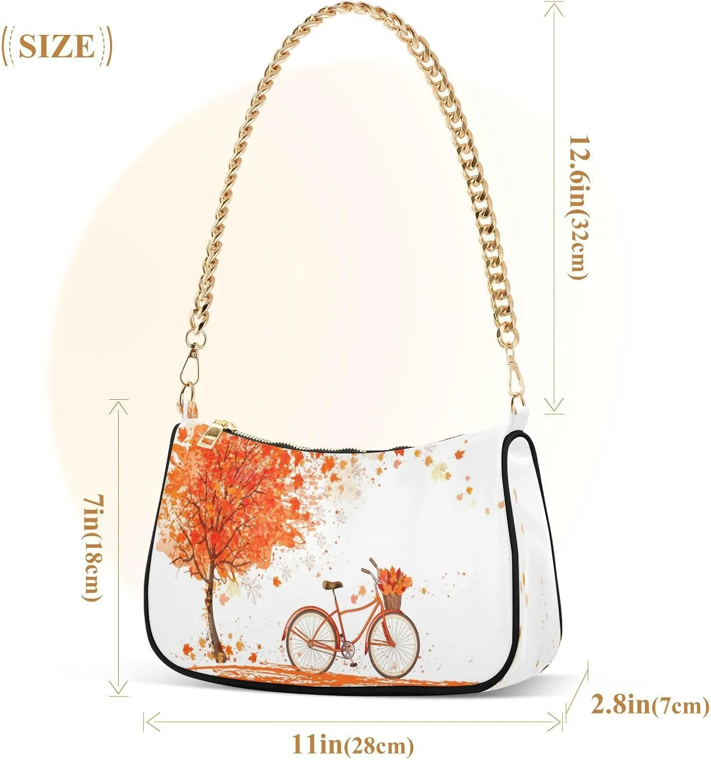 Shoulder Bags for Women Autumn Pumpkins and Fall Leaves Hobo Tote Handbag Small Clutch Purse with Zipper Closure