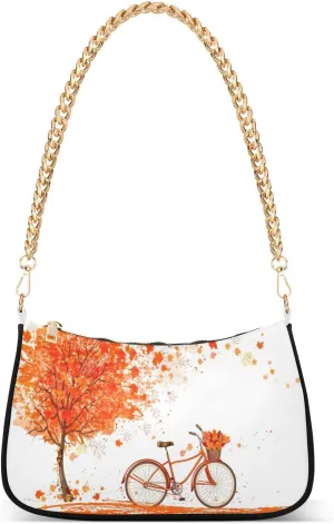 Shoulder Bags for Women Autumn Pumpkins and Fall Leaves Hobo Tote Handbag Small Clutch Purse with Zipper Closure
