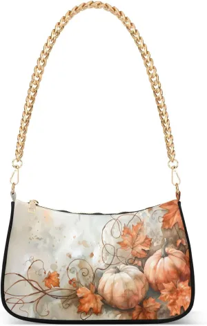 Shoulder Bags for Women Autumn Pumpkins and Fall Leaves Hobo Tote Handbag Small Clutch Purse with Zipper Closure