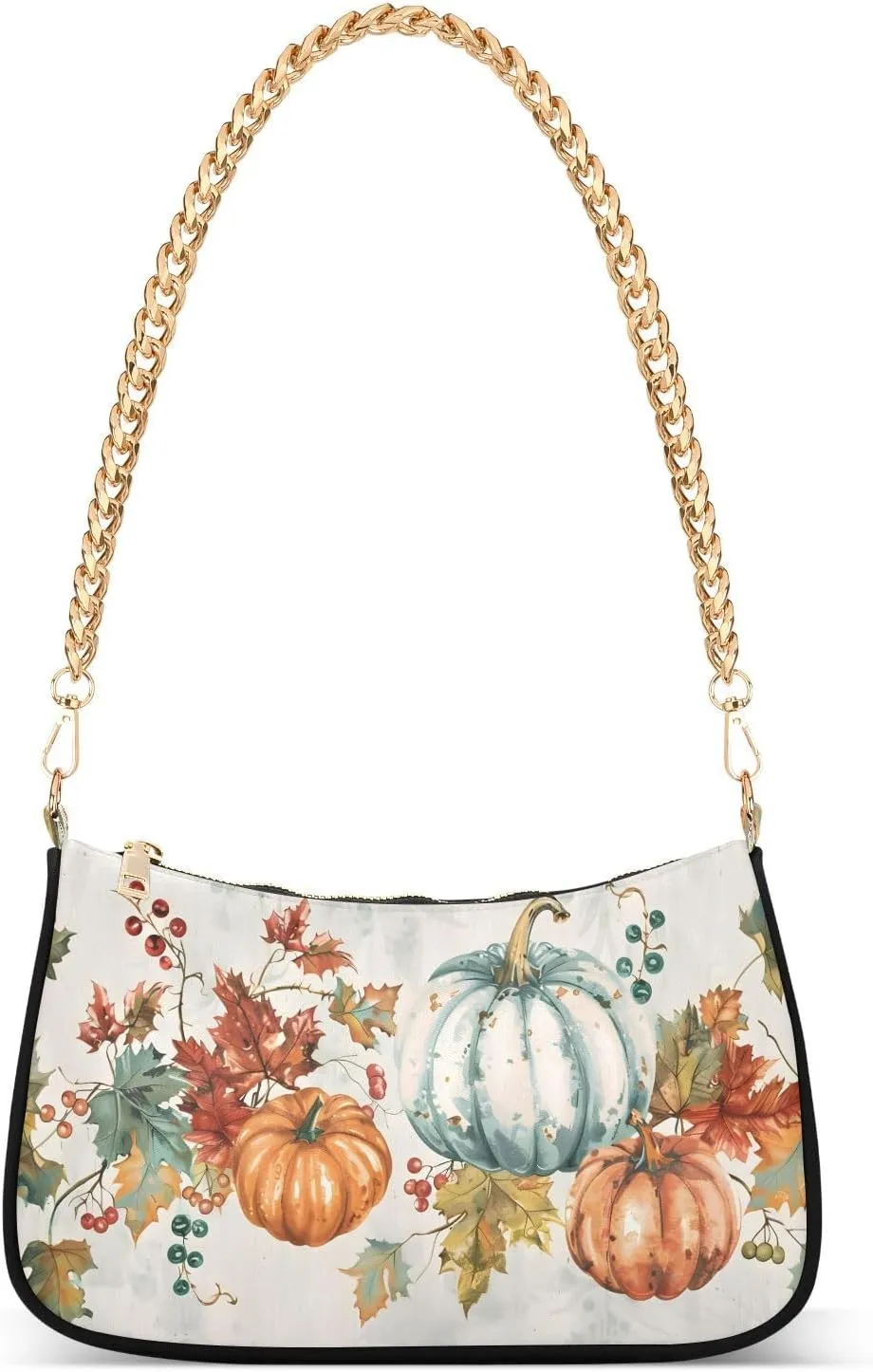 Shoulder Bags for Women Autumn Pumpkins and Fall Leaves Hobo Tote Handbag Small Clutch Purse with Zipper Closure