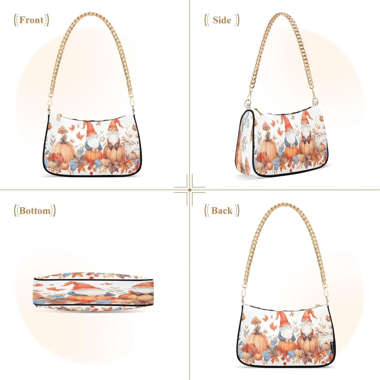 Shoulder Bags for Women Autumn Pumpkins and Fall Leaves Hobo Tote Handbag Small Clutch Purse with Zipper Closure