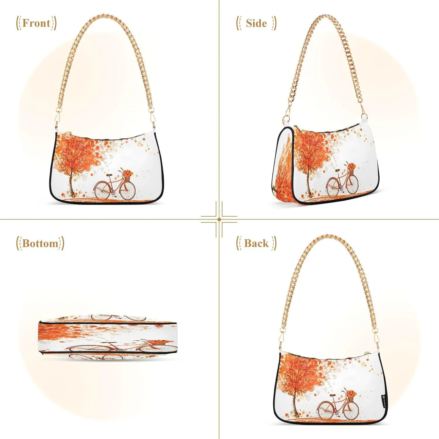 Shoulder Bags for Women Autumn Pumpkins and Fall Leaves Hobo Tote Handbag Small Clutch Purse with Zipper Closure