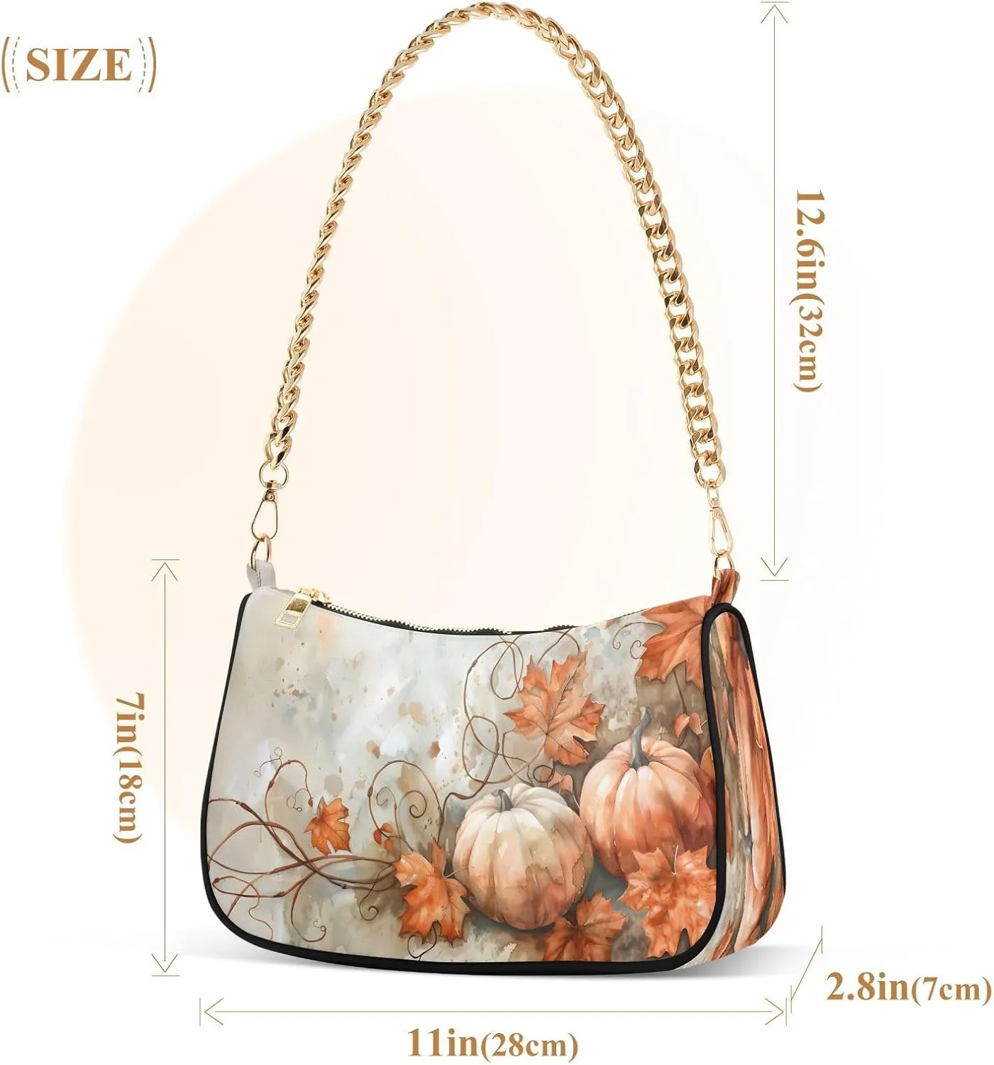 Shoulder Bags for Women Autumn Pumpkins and Fall Leaves Hobo Tote Handbag Small Clutch Purse with Zipper Closure