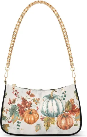 Shoulder Bags for Women Autumn Pumpkins and Fall Leaves Hobo Tote Handbag Small Clutch Purse with Zipper Closure