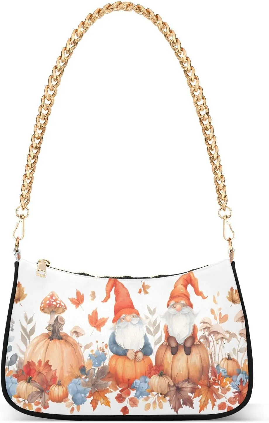 Shoulder Bags for Women Autumn Pumpkins and Fall Leaves Hobo Tote Handbag Small Clutch Purse with Zipper Closure