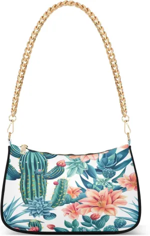 Shoulder Bags for Women Cactus Succulent Plant Hobo Tote Handbag Small Clutch Purse with Zipper Closure