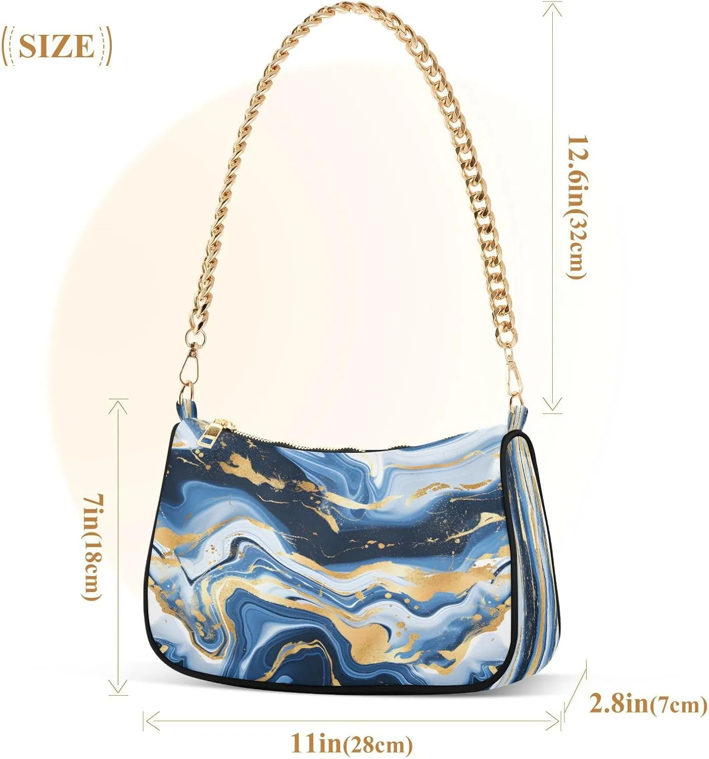 Shoulder Bags for Women Colorful Marble Texture Hobo Tote Handbag Small Clutch Purse with Zipper Closure