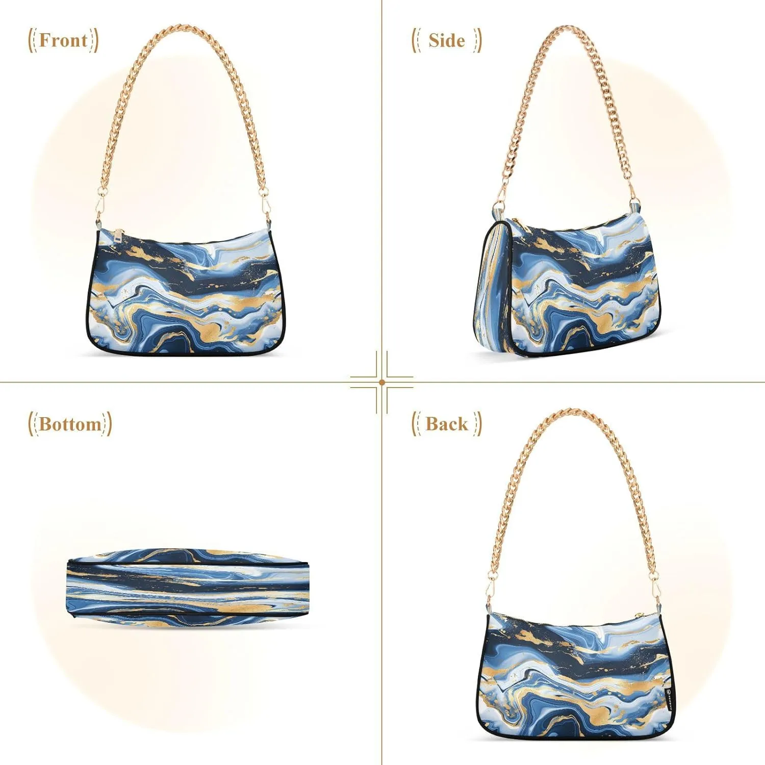 Shoulder Bags for Women Colorful Marble Texture Hobo Tote Handbag Small Clutch Purse with Zipper Closure