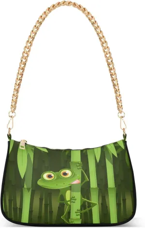 Shoulder Bags for Women Curious Frog Hobo Tote Handbag Small Clutch Purse with Zipper Closure