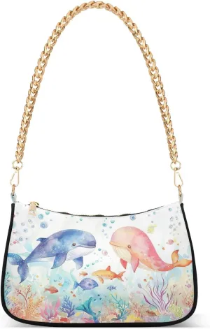 Shoulder Bags for Women Cute Whales and Coral Reefs Hobo Tote Handbag Small Clutch Purse with Zipper Closure