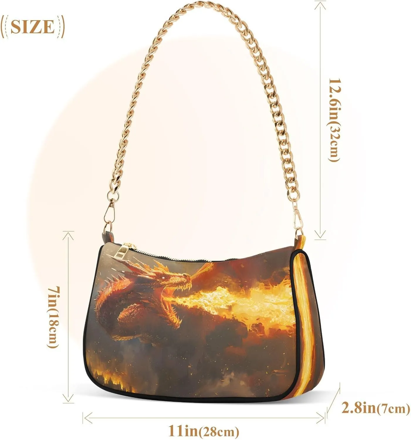 Shoulder Bags for Women Fire Water Dragon Hobo Tote Handbag Small Clutch Purse with Zipper Closure