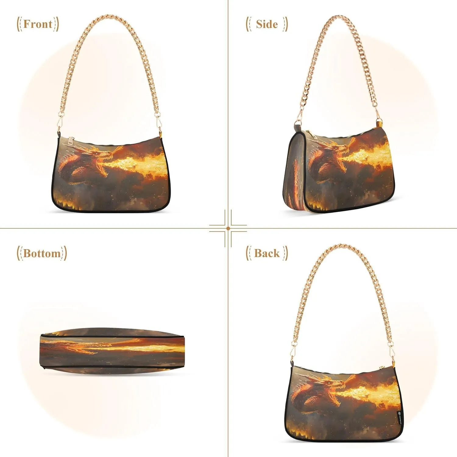 Shoulder Bags for Women Fire Water Dragon Hobo Tote Handbag Small Clutch Purse with Zipper Closure