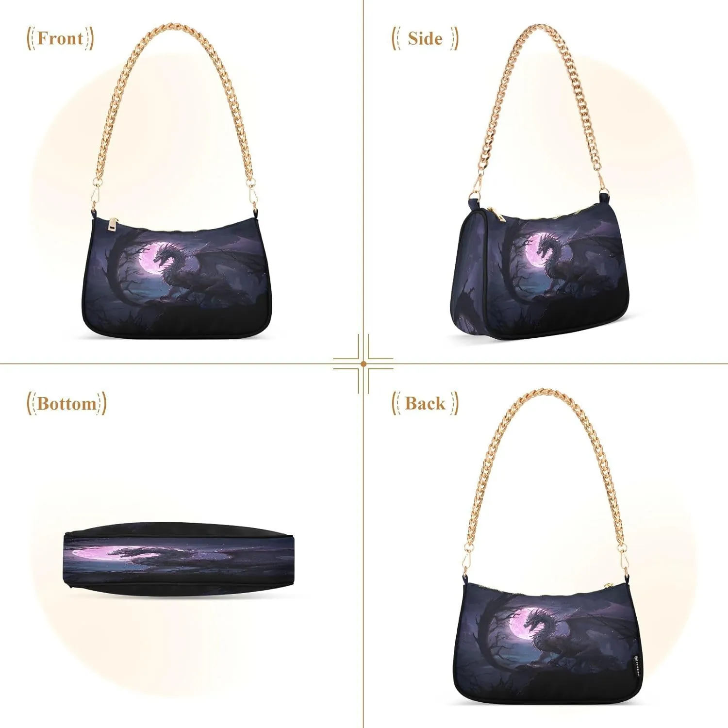 Shoulder Bags for Women Fire Water Dragon Hobo Tote Handbag Small Clutch Purse with Zipper Closure