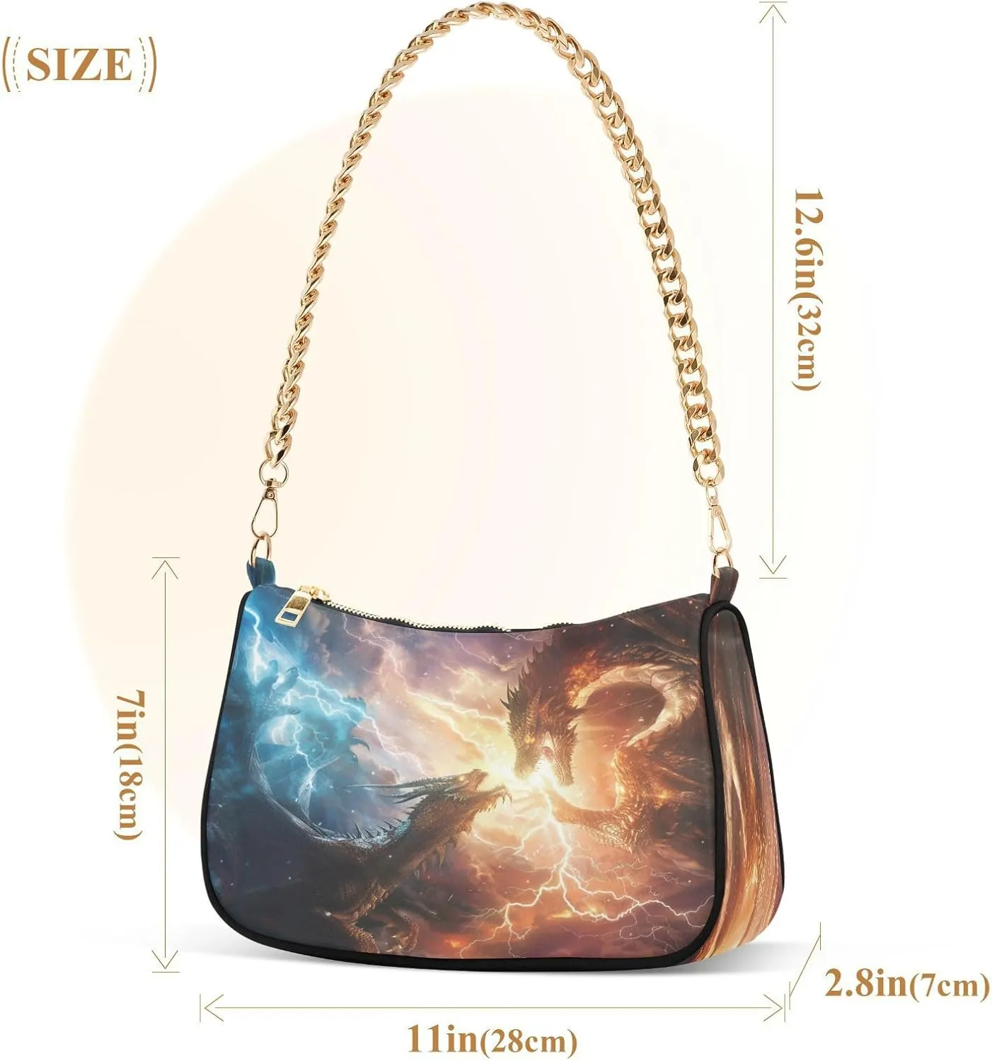Shoulder Bags for Women Fire Water Dragon Hobo Tote Handbag Small Clutch Purse with Zipper Closure