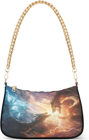 Shoulder Bags for Women Fire Water Dragon Hobo Tote Handbag Small Clutch Purse with Zipper Closure