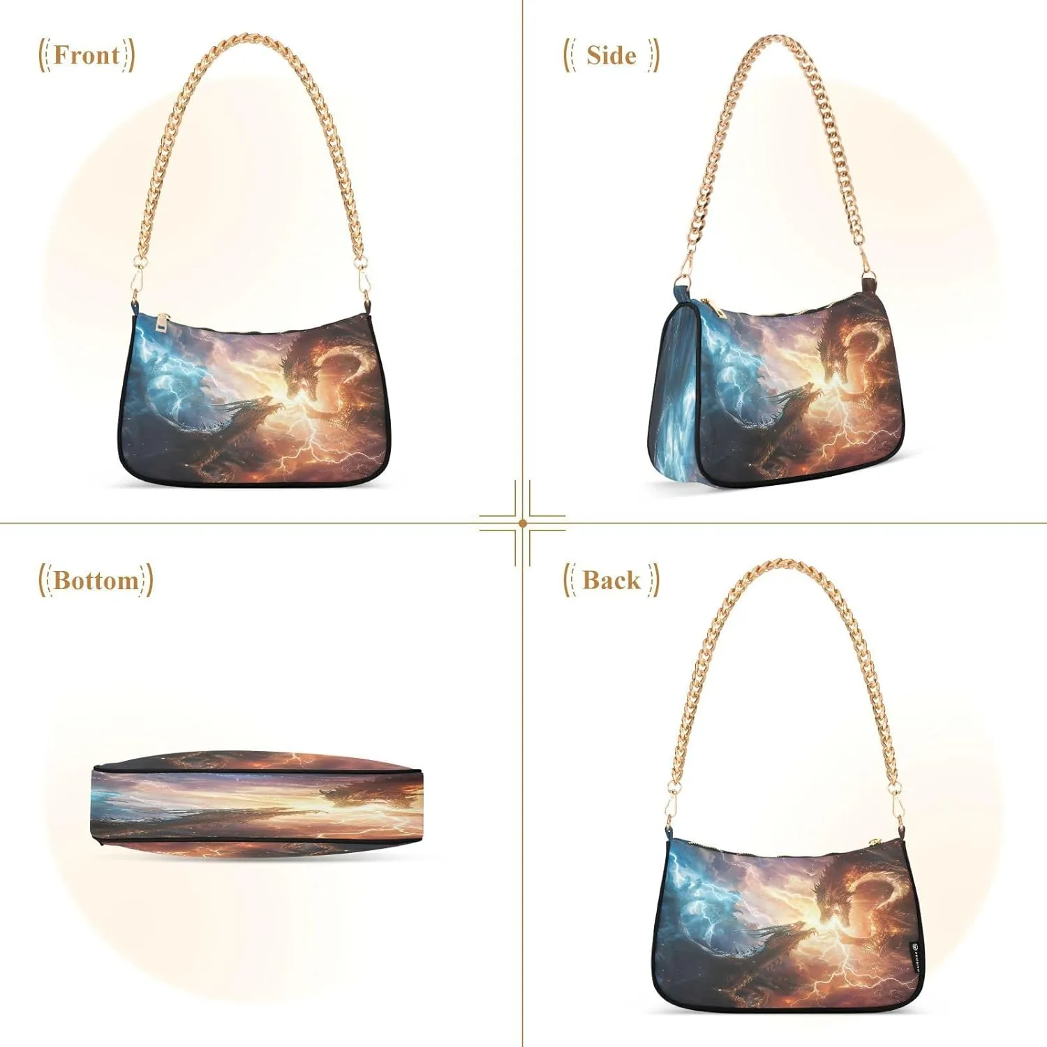 Shoulder Bags for Women Fire Water Dragon Hobo Tote Handbag Small Clutch Purse with Zipper Closure