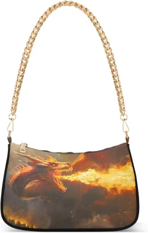Shoulder Bags for Women Fire Water Dragon Hobo Tote Handbag Small Clutch Purse with Zipper Closure
