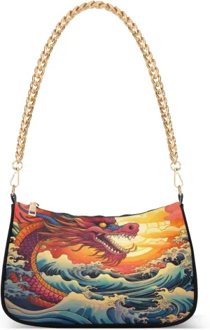 Shoulder Bags for Women Fire Water Dragon Hobo Tote Handbag Small Clutch Purse with Zipper Closure