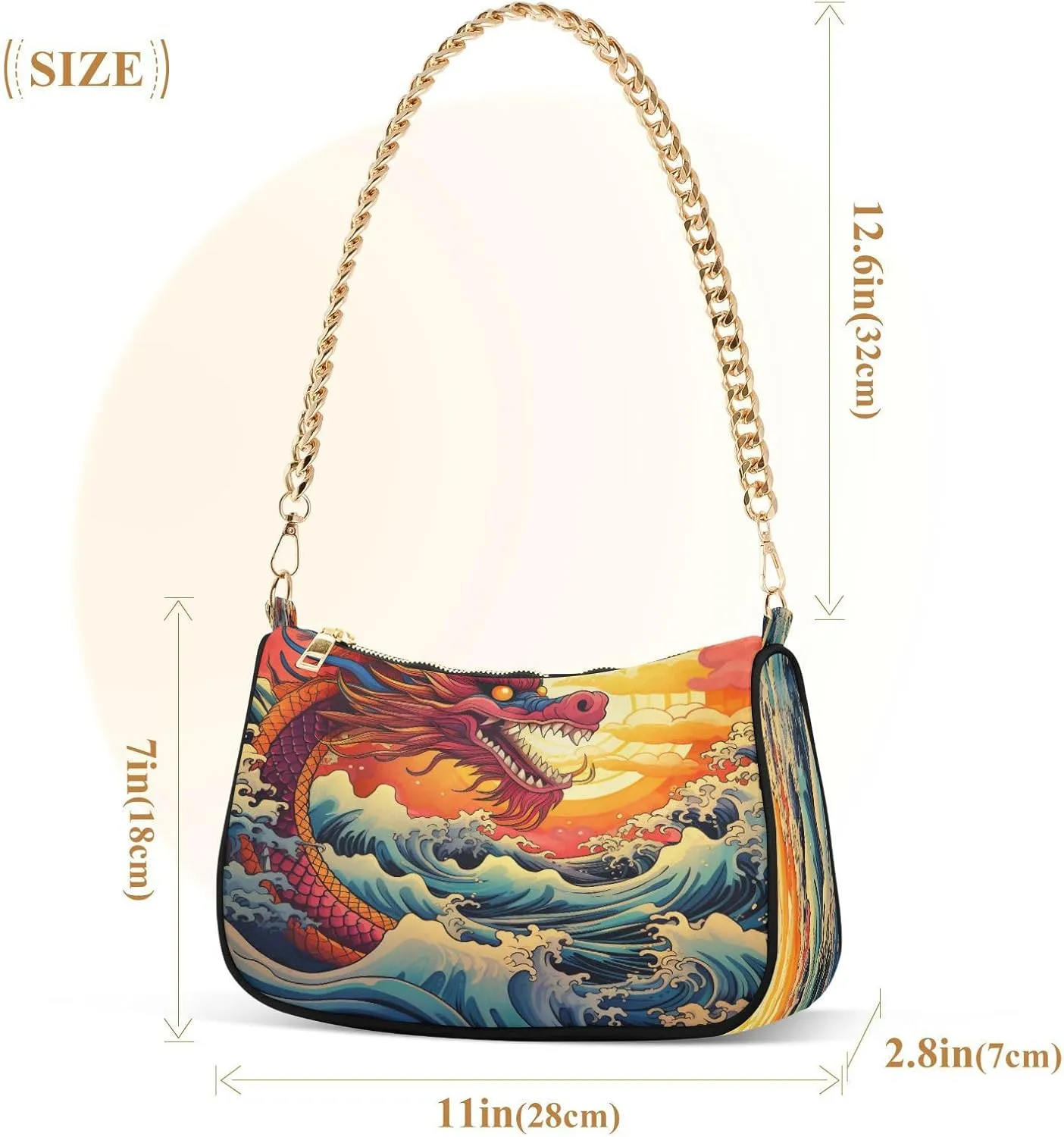 Shoulder Bags for Women Fire Water Dragon Hobo Tote Handbag Small Clutch Purse with Zipper Closure