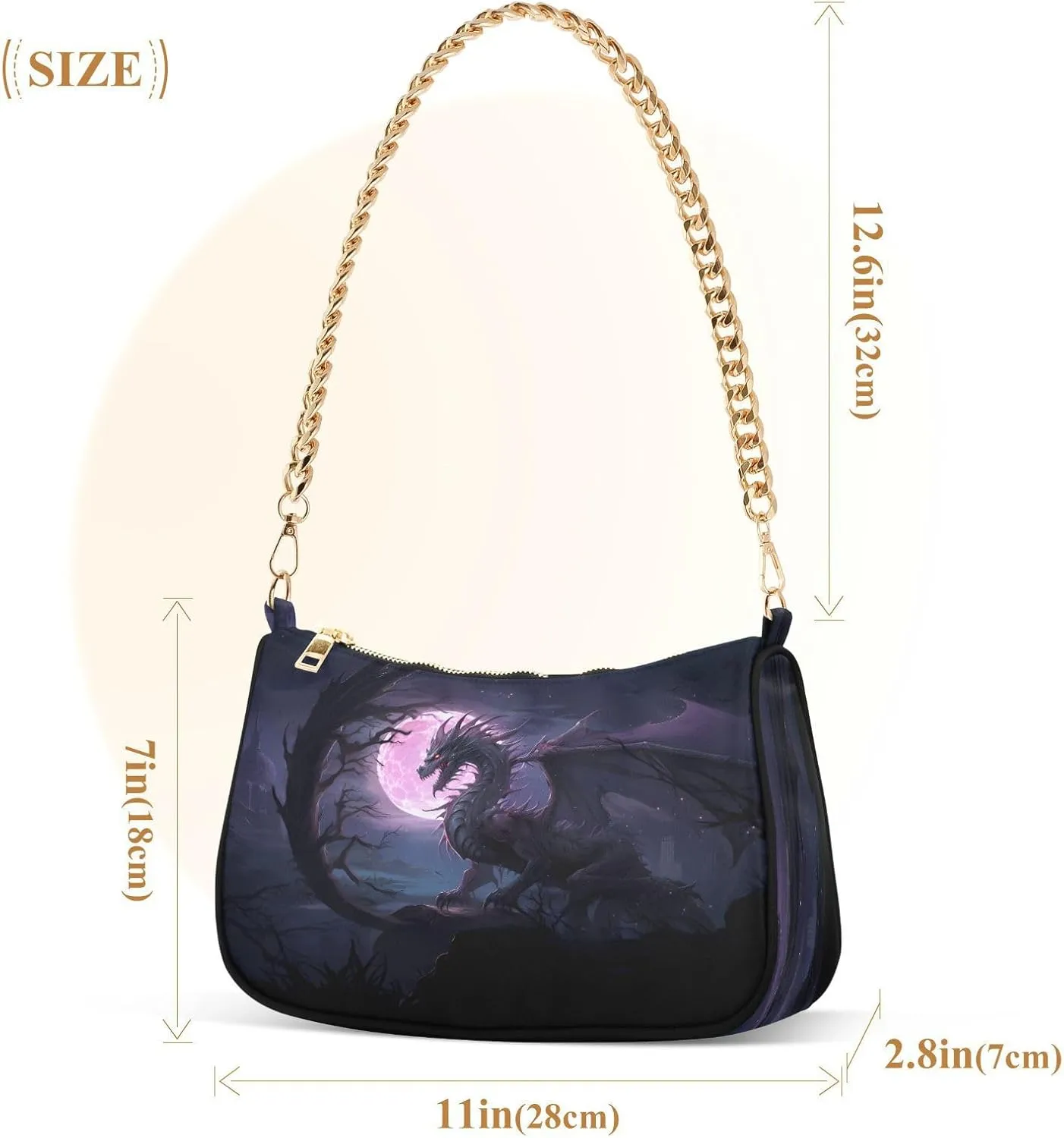 Shoulder Bags for Women Fire Water Dragon Hobo Tote Handbag Small Clutch Purse with Zipper Closure
