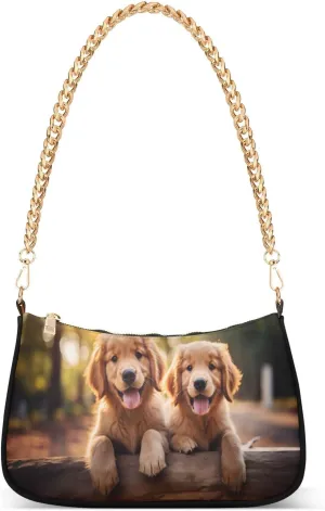 Shoulder Bags for Women Golden Retriever Dogs Hobo Tote Handbag Small Clutch Purse with Zipper Closure
